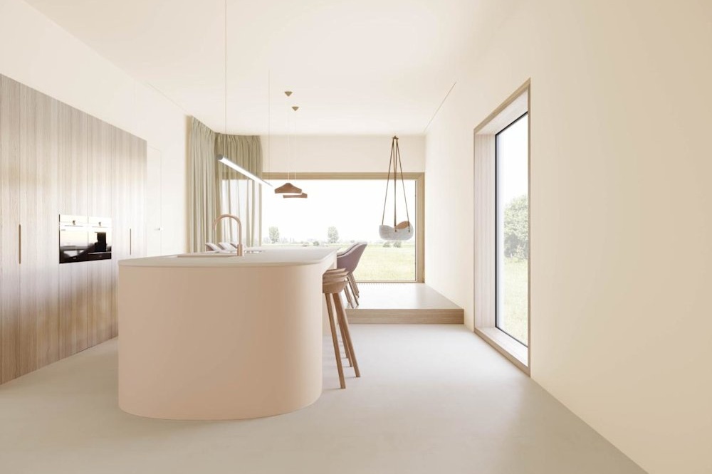 cuisine avec plan de travail et mur en chaux